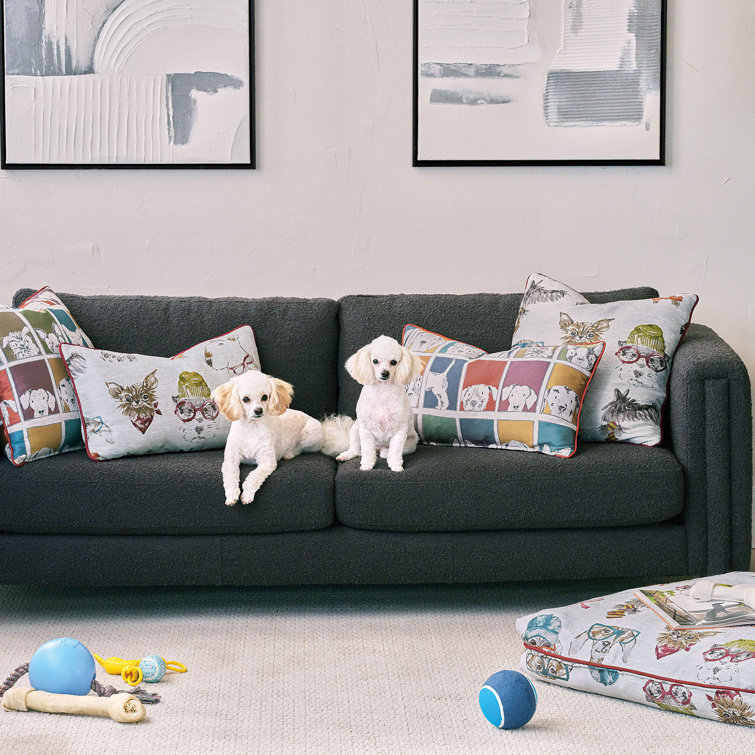 Multicolor Embroidered Dog Design Square Pillow