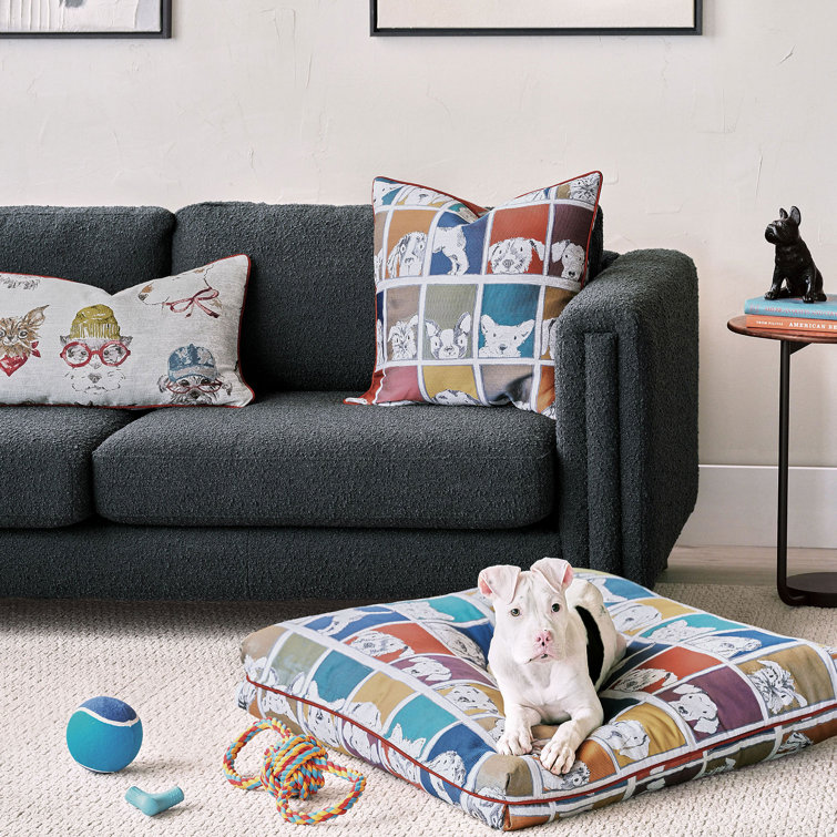Multicolor Embroidered Dog Design Square Pillow
