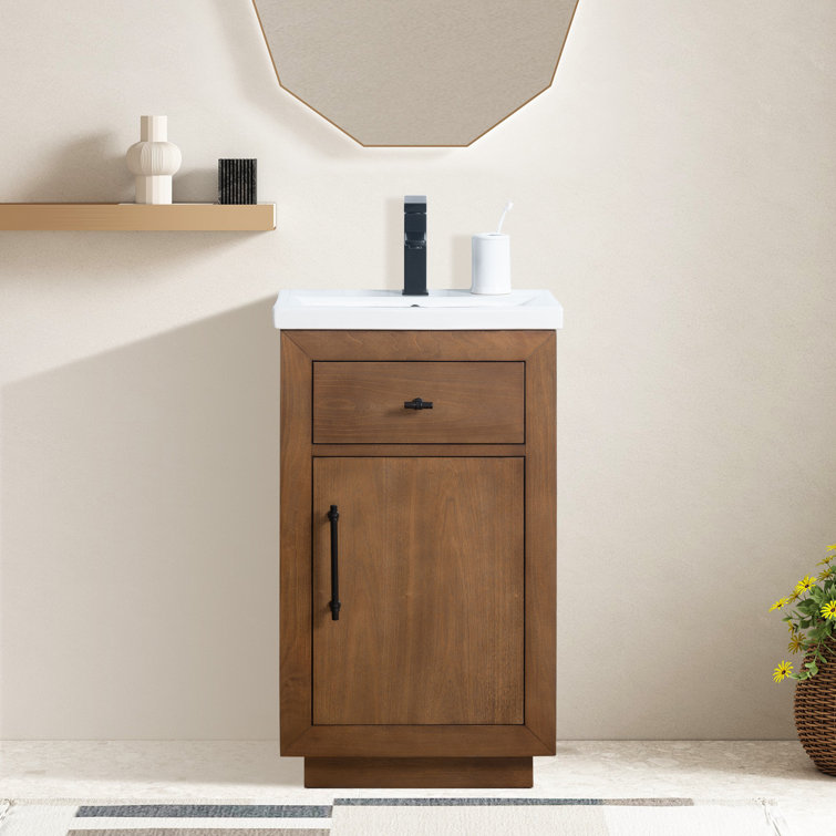 20'' Tan Freestanding Single Bathroom Vanity with Ceramic Top