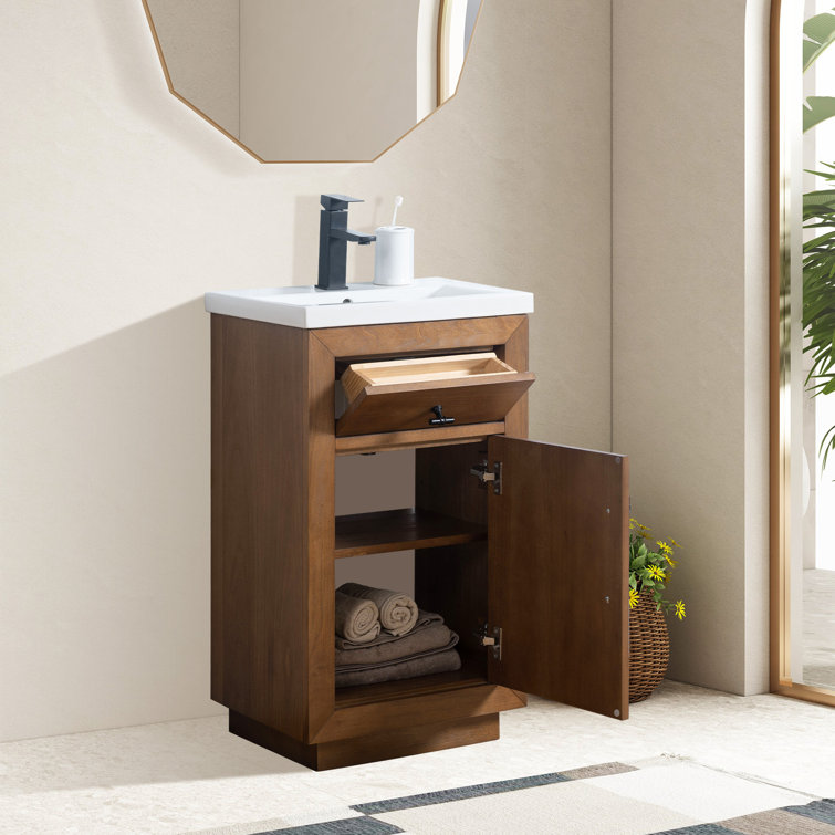 20'' Tan Freestanding Single Bathroom Vanity with Ceramic Top