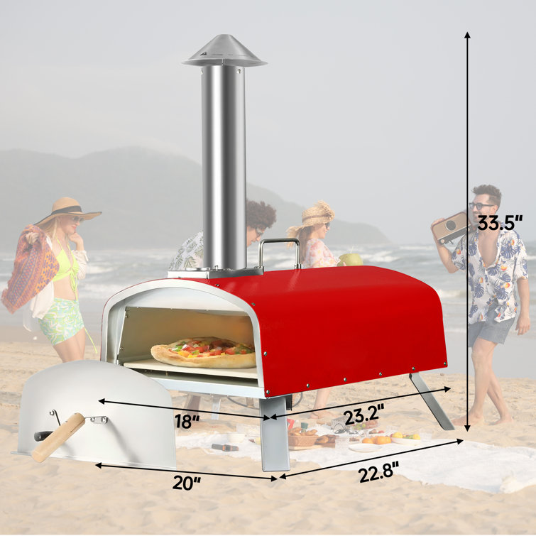 Red Stainless Steel 16 Inch Outdoor Gas and Wood Fired Pizza Oven