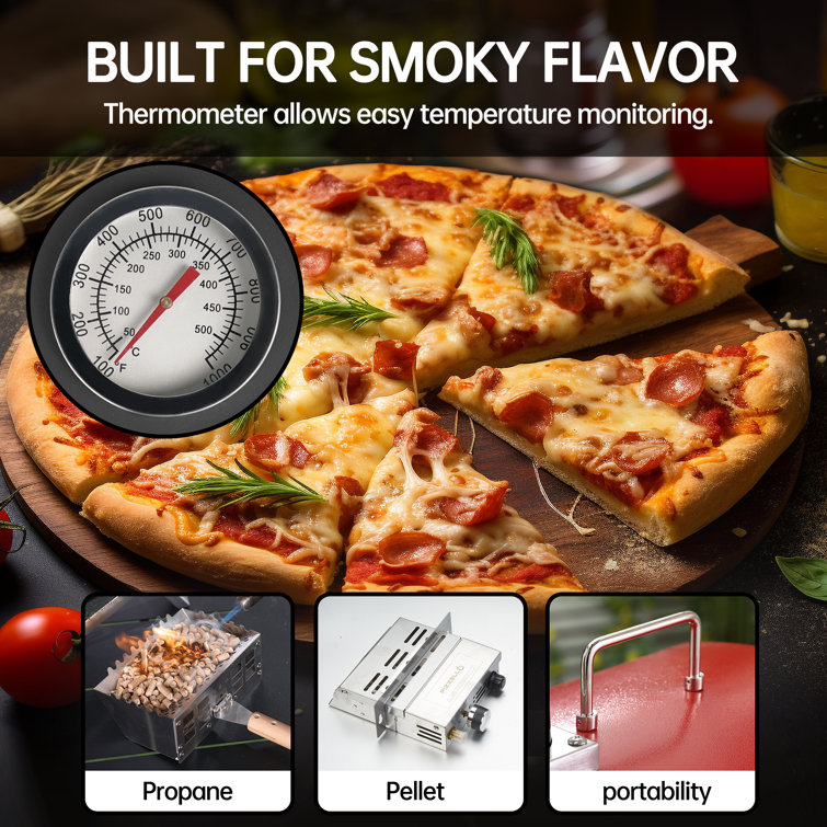 Red Stainless Steel 16 Inch Outdoor Gas and Wood Fired Pizza Oven