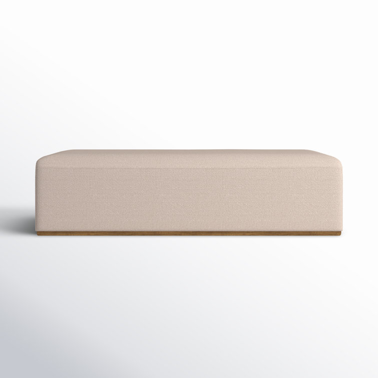 Beige Polyester Blend Upholstered Oval Ottoman with Brown Base