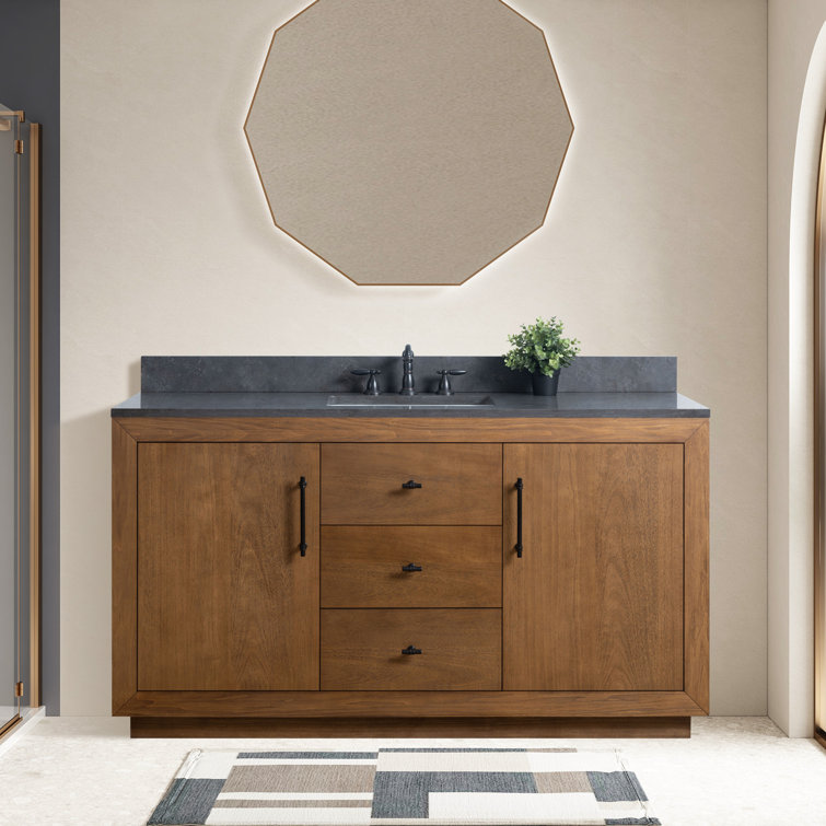 60" Single Bathroom Vanity Set with Black Limestone Top