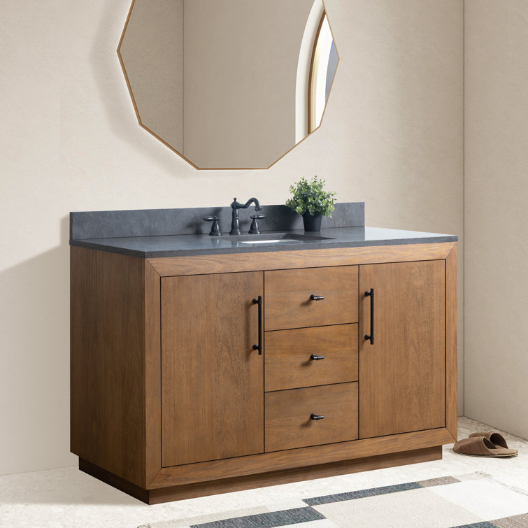 60" Single Bathroom Vanity Set with Black Limestone Top