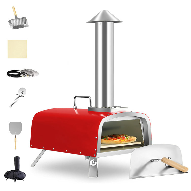Red Stainless Steel 16 Inch Outdoor Gas and Wood Fired Pizza Oven