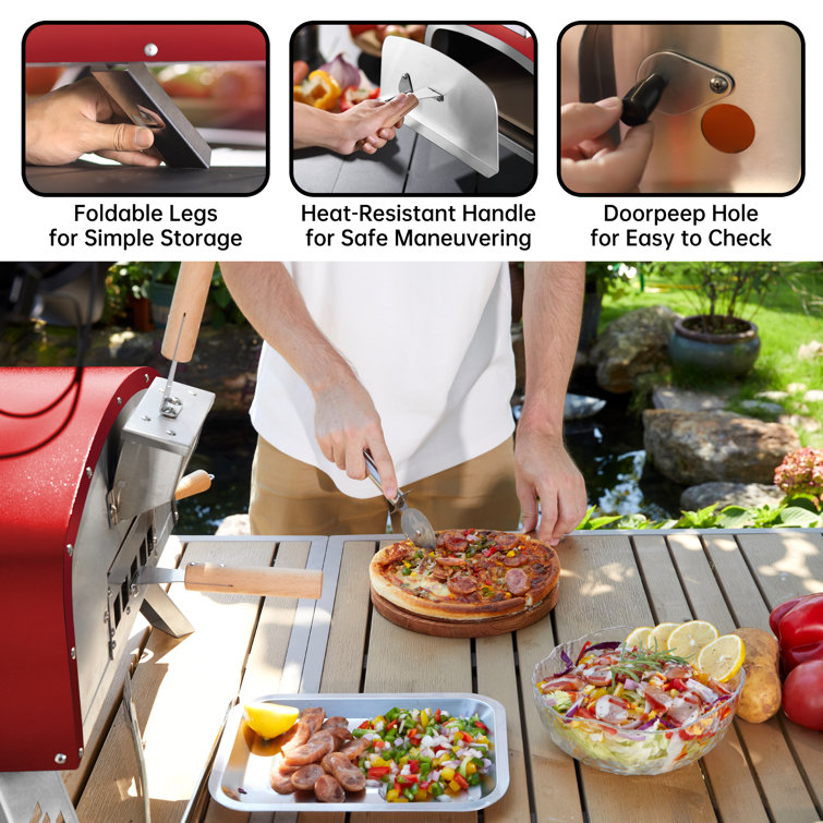 Red Stainless Steel 16 Inch Outdoor Gas and Wood Fired Pizza Oven