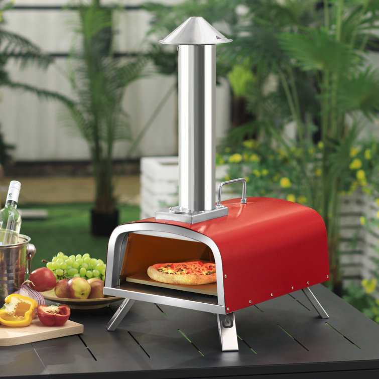 Red Stainless Steel 16 Inch Outdoor Gas and Wood Fired Pizza Oven