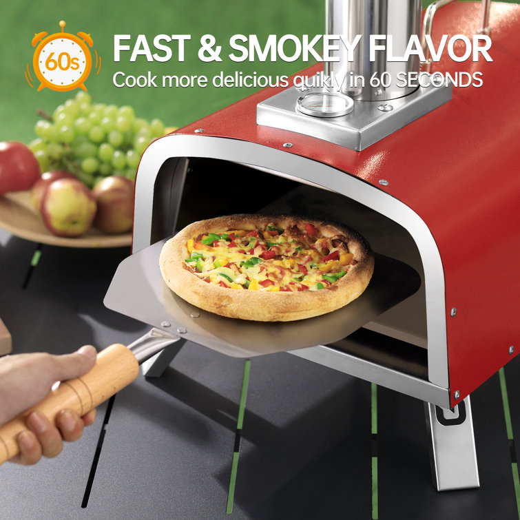 Red Stainless Steel 16 Inch Outdoor Gas and Wood Fired Pizza Oven