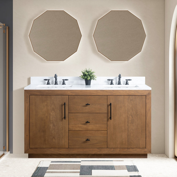 60" Double Sink Bathroom Vanity with Arabescato White Marble Top