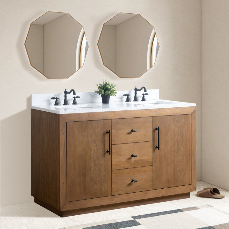 60" Double Sink Bathroom Vanity with Arabescato White Marble Top