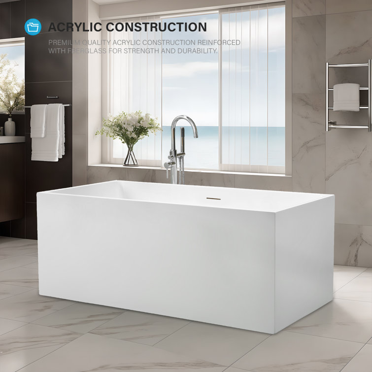 Chloe 59" White Acrylic Freestanding Soaking Bathtub