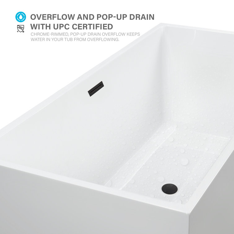 White Acrylic Freestanding Soaking Bathtub with Matte Black Trim