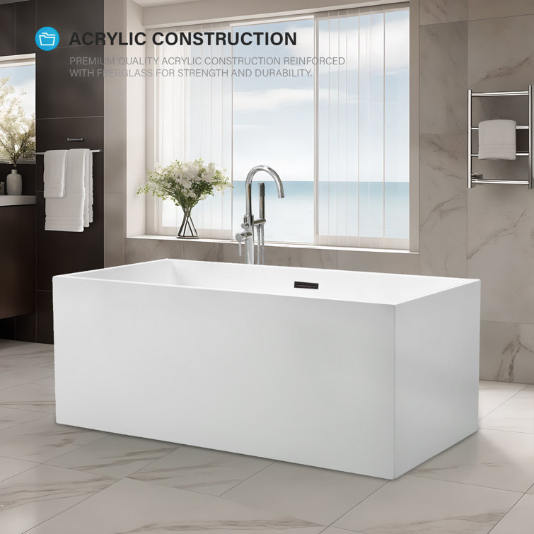 White Acrylic 59" Freestanding Soaking Bathtub