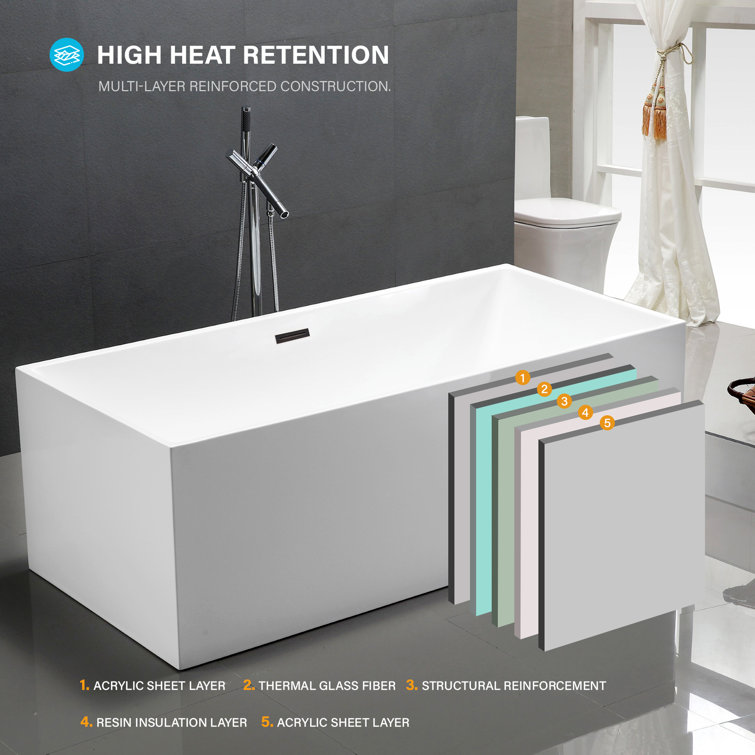 White Acrylic 59" Freestanding Soaking Bathtub