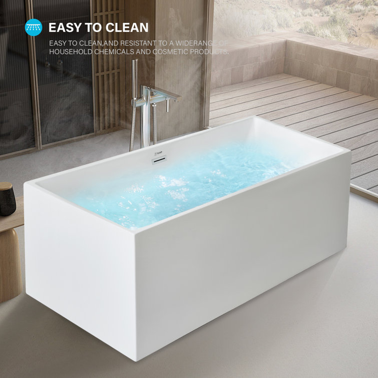 67'' White Acrylic Freestanding Soaking Bathtub with Oil Rubbed Bronze Trim
