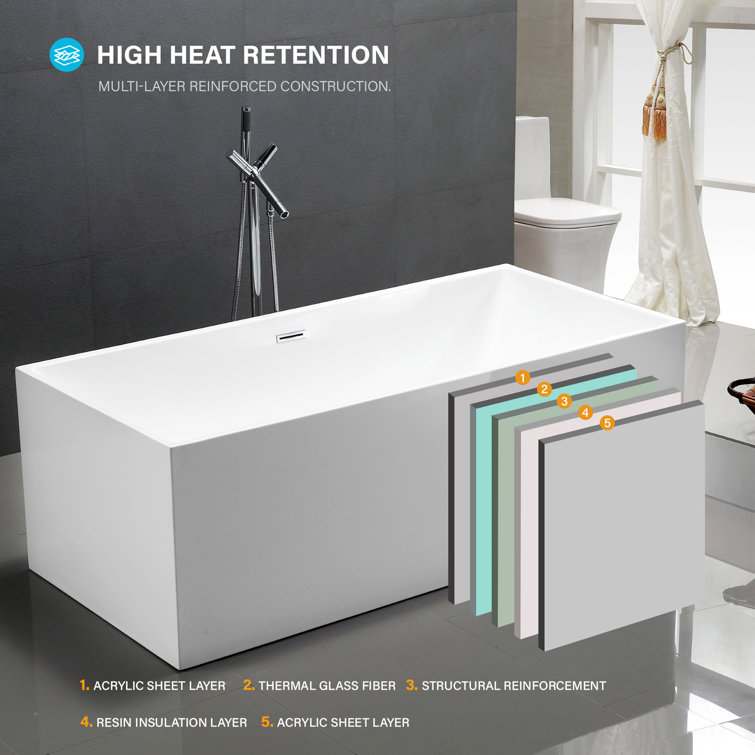67'' White Acrylic Freestanding Soaking Bathtub with Oil Rubbed Bronze Trim