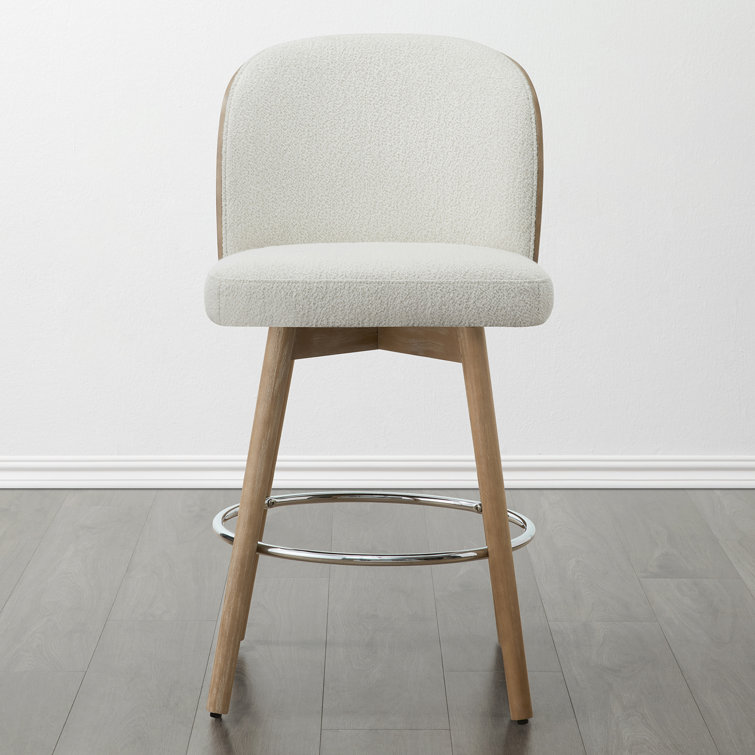 Cream Upholstered Swivel Bar Stools with Wood Legs, Set of 2