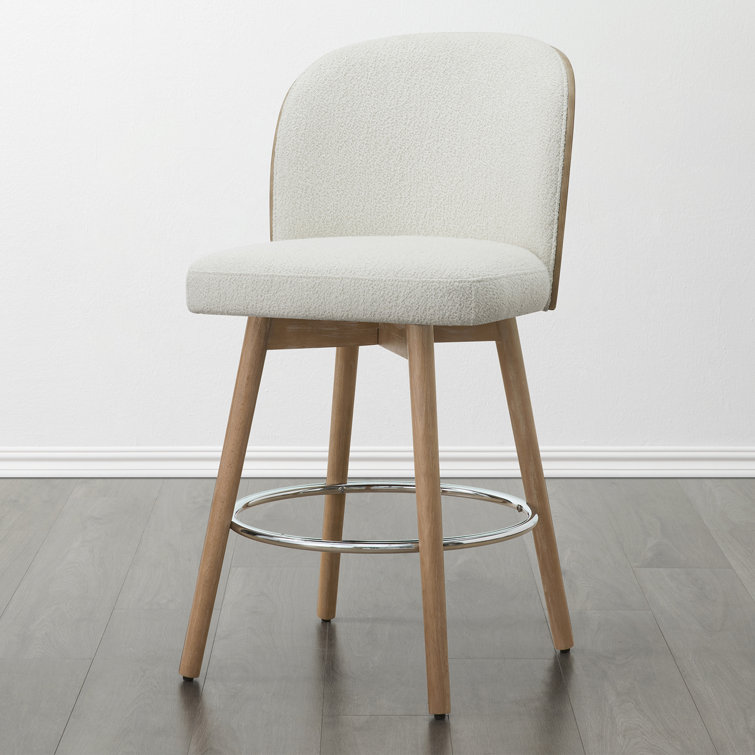 Cream Upholstered Swivel Bar Stools with Wood Legs, Set of 2