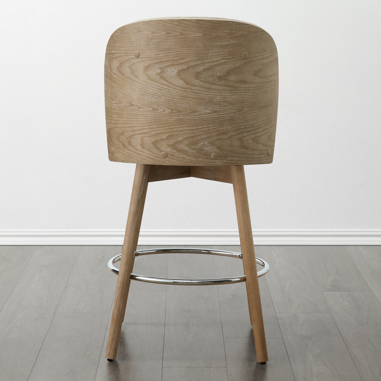Cream Upholstered Swivel Bar Stools with Wood Legs, Set of 2