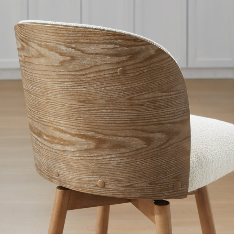 Cream Upholstered Swivel Bar Stools with Wood Legs, Set of 2