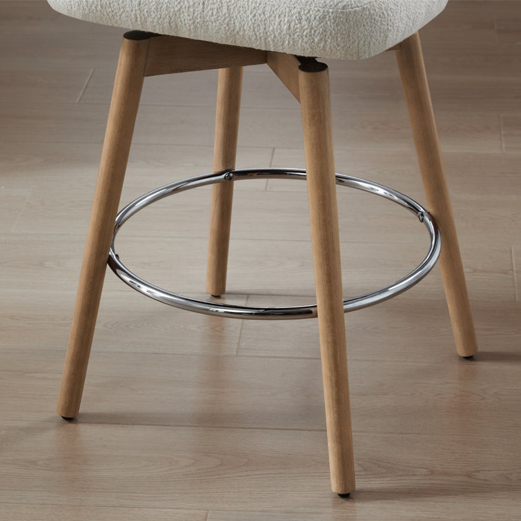 Cream Upholstered Swivel Bar Stools with Wood Legs, Set of 2