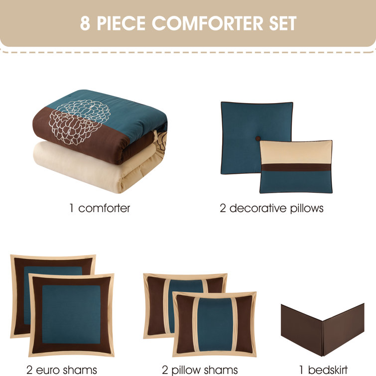 King Brown and Teal Microfiber 8-Piece Comforter Set