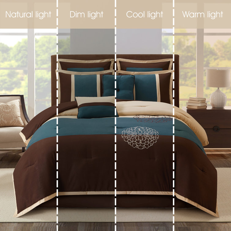 King Brown and Teal Microfiber 8-Piece Comforter Set