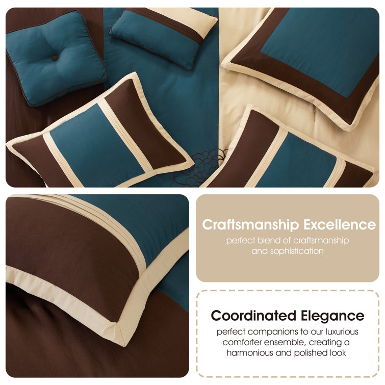 King Brown and Teal Microfiber 8-Piece Comforter Set