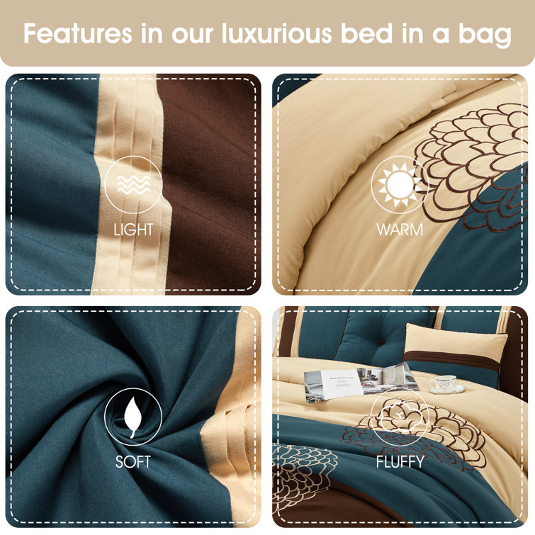 King Brown and Teal Microfiber 8-Piece Comforter Set