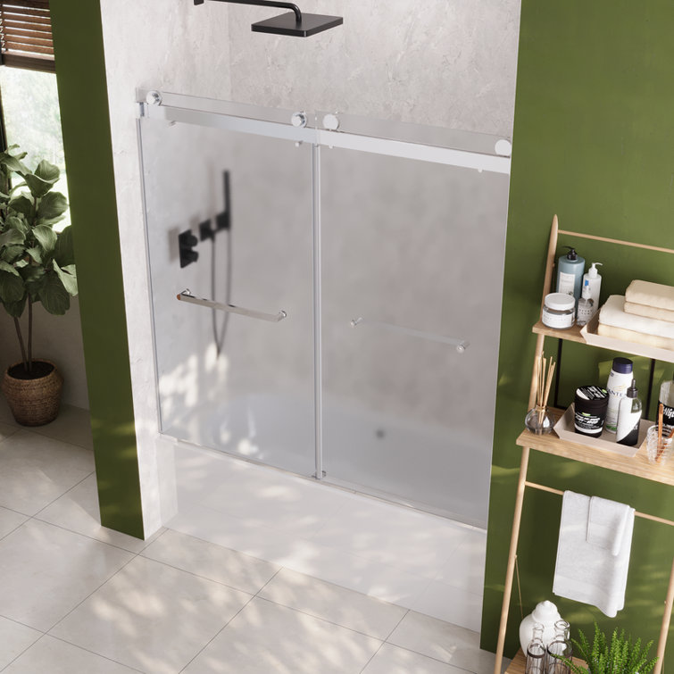 Chrome Double Sliding Frameless Bathtub Shower Door with Frosted Glass