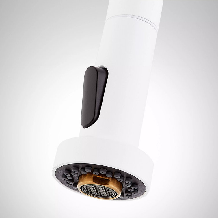 Matte White and Brushed Gold Single Handle Pull-Down Kitchen Faucet