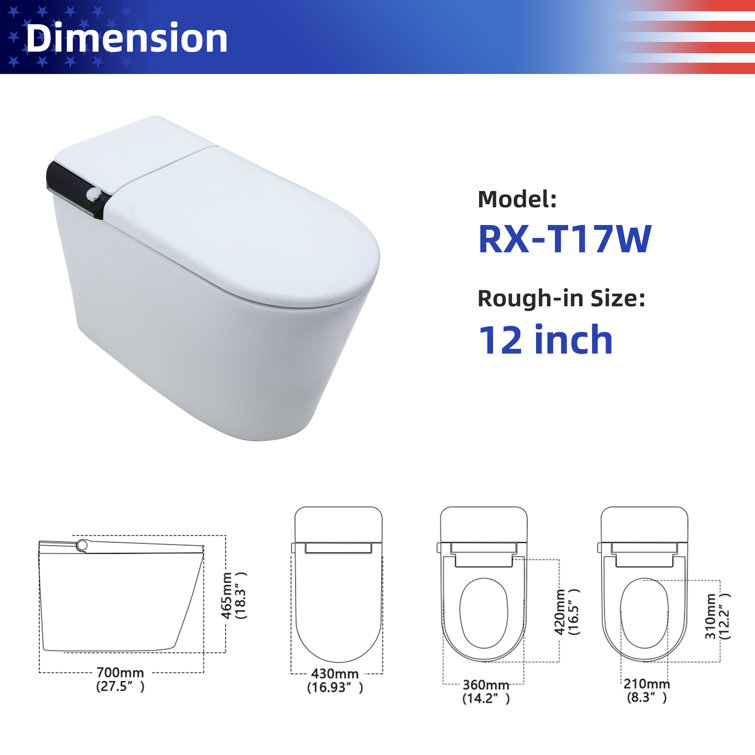 White Ceramic High Efficiency Elongated Bidet Toilet with Heated Seat