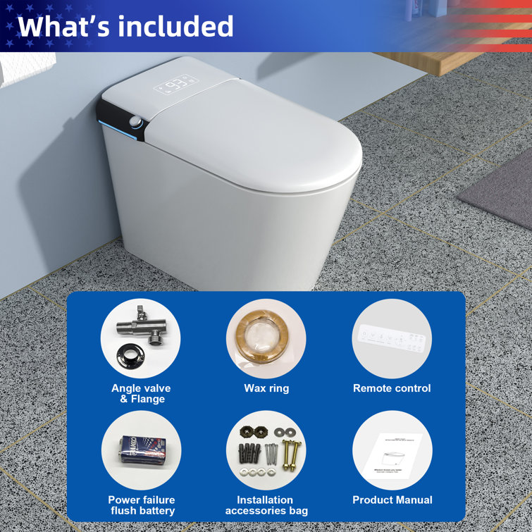 White Ceramic High Efficiency Elongated Bidet Toilet with Heated Seat
