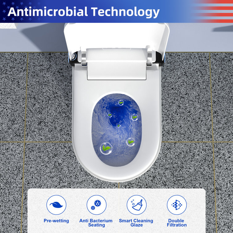 White Ceramic High Efficiency Elongated Bidet Toilet with Heated Seat