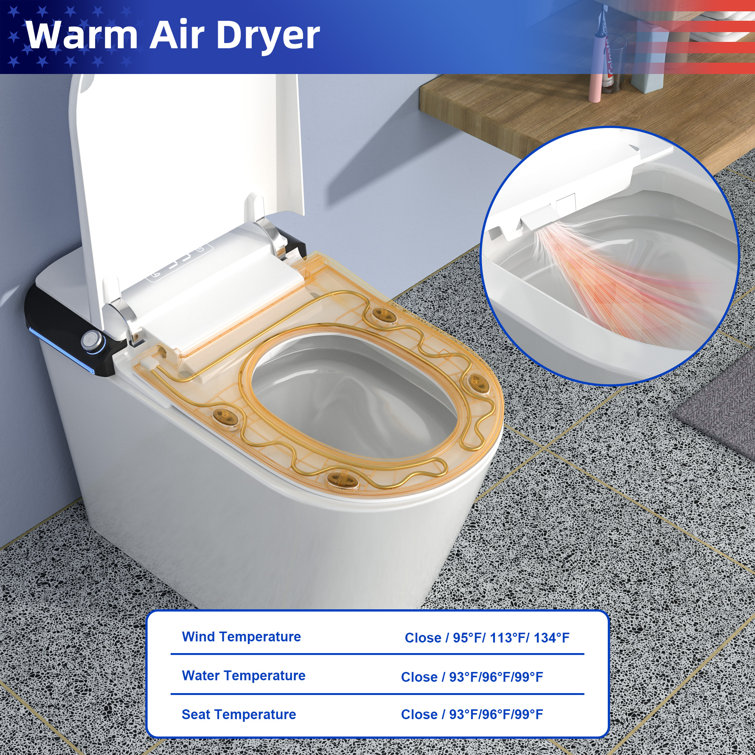 White Ceramic High Efficiency Elongated Bidet Toilet with Heated Seat