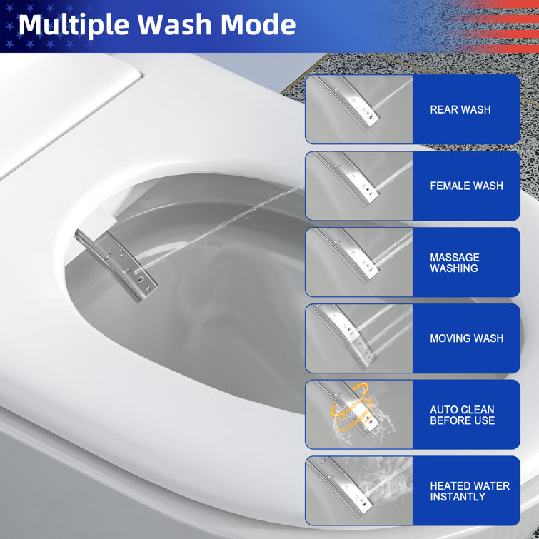 White Ceramic High Efficiency Elongated Bidet Toilet with Heated Seat