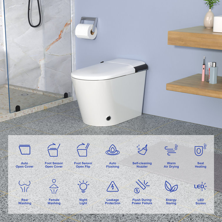 White Ceramic High Efficiency Elongated Bidet Toilet with Heated Seat