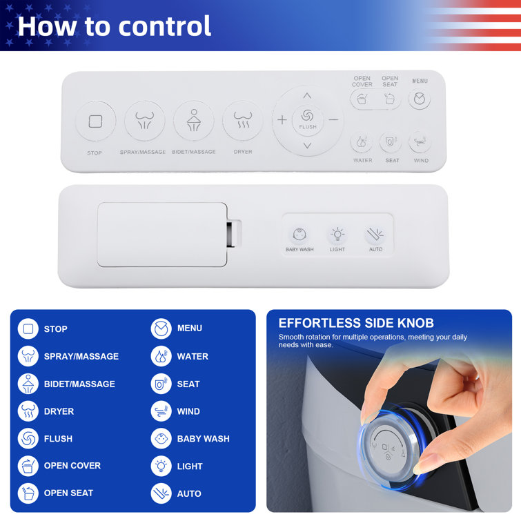 White Ceramic High Efficiency Elongated Bidet Toilet with Heated Seat