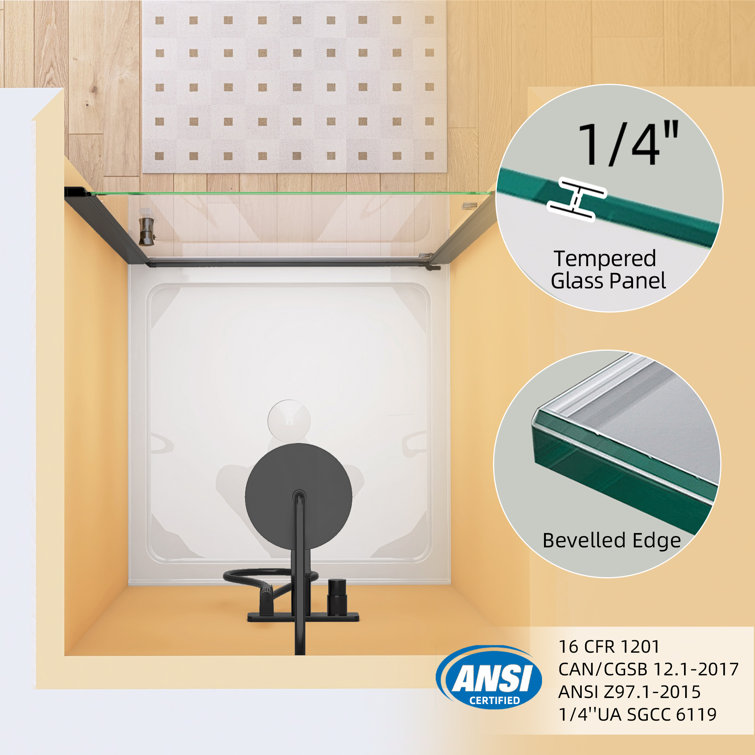 Matte Black Frameless Pivot Shower Door with Tempered Glass, 36'' x 72''
