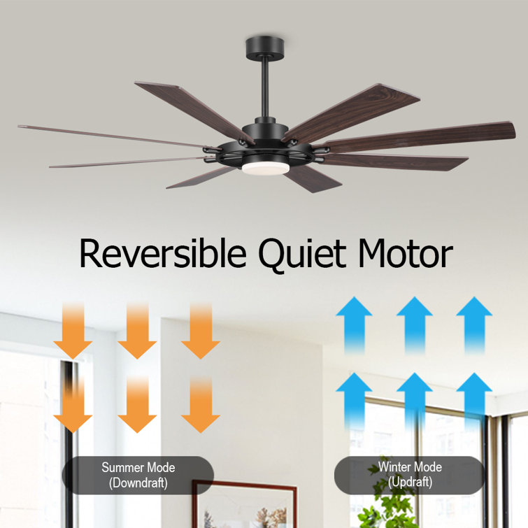 72" Black and Walnut Modern Ceiling Fan with LED Light and Remote