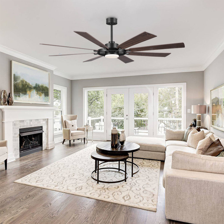 72" Black and Walnut Modern Ceiling Fan with LED Light and Remote