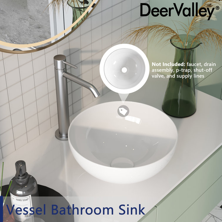 White Ceramic Round Above-Counter Bathroom Vessel Sink