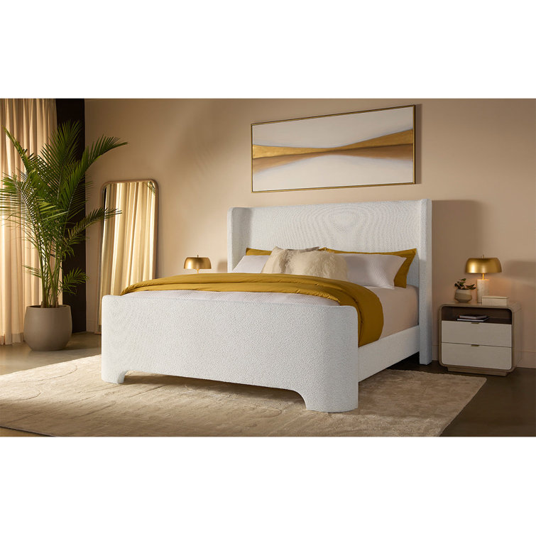 Copenhagen White King Upholstered Platform Bed with Headboard