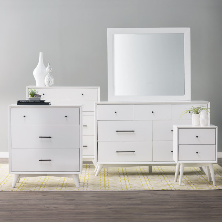 Elegant White Mahogany 2-Drawer Mid-Century Modern Nightstand