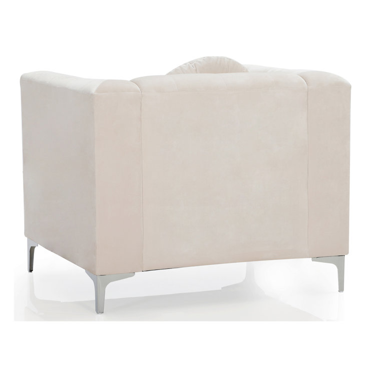 Ivory Velvet Luxe Wood-Trimmed Armchair with Chrome Accents