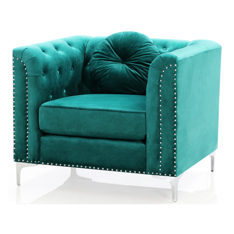 Elegant Green Velvet Wood Frame Chaise Lounge
