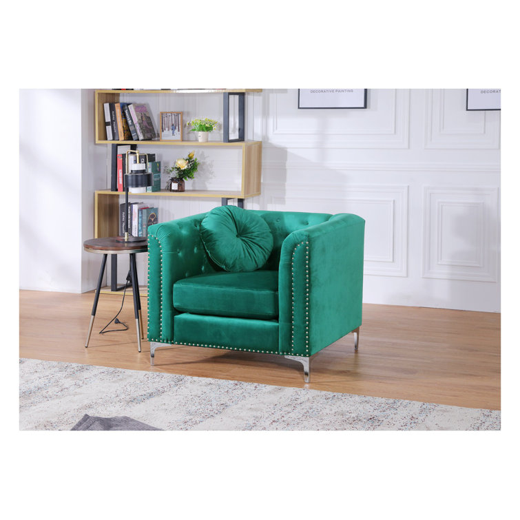 Elegant Green Velvet Wood Frame Chaise Lounge