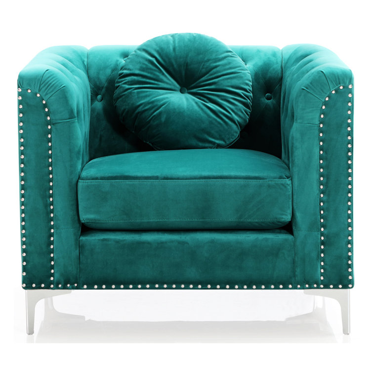 Elegant Green Velvet Wood Frame Chaise Lounge