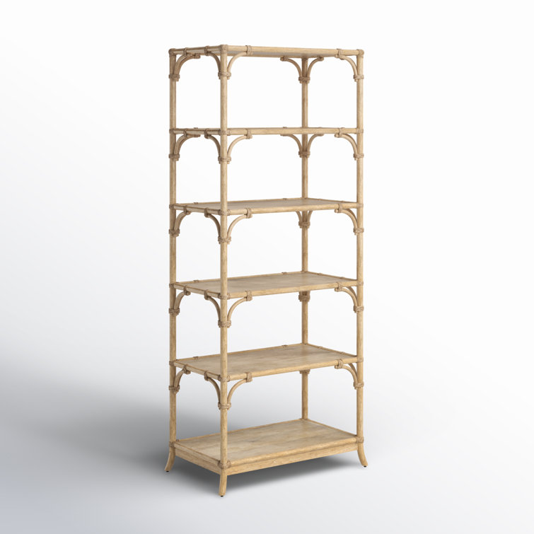 Beige Oak Veneer Coastal Bookcase with Bamboo Motif